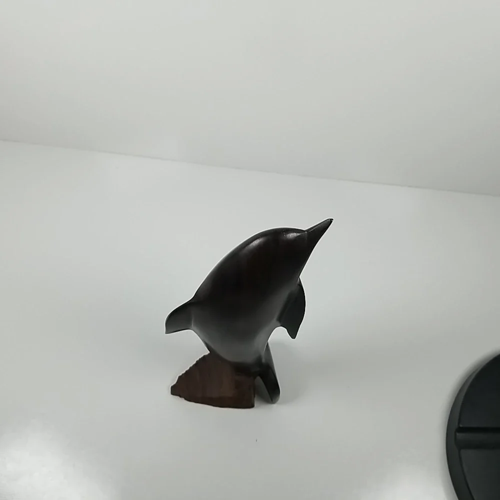 Vintage Ironwood Dolphin Statue Hand Carved Dolphin Decor Marine Coastal Art
